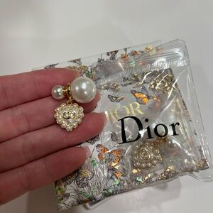 Dior Gold and Pearl Heart Earrings